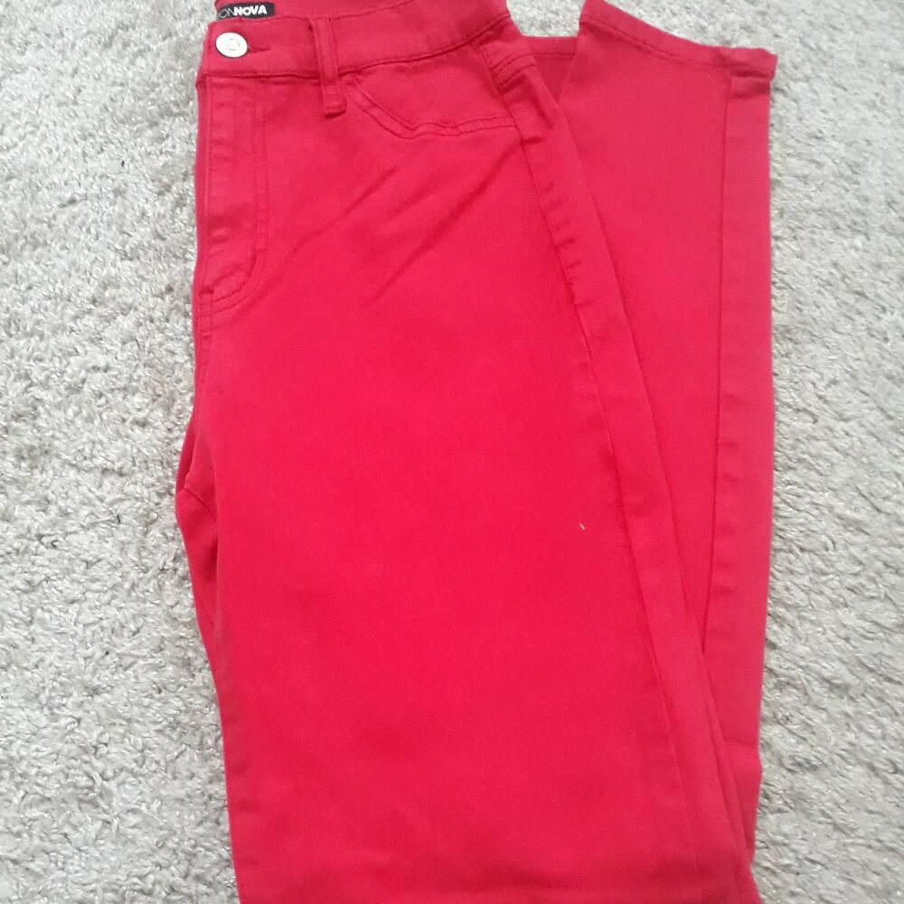 Red fashion nova skinny jeans